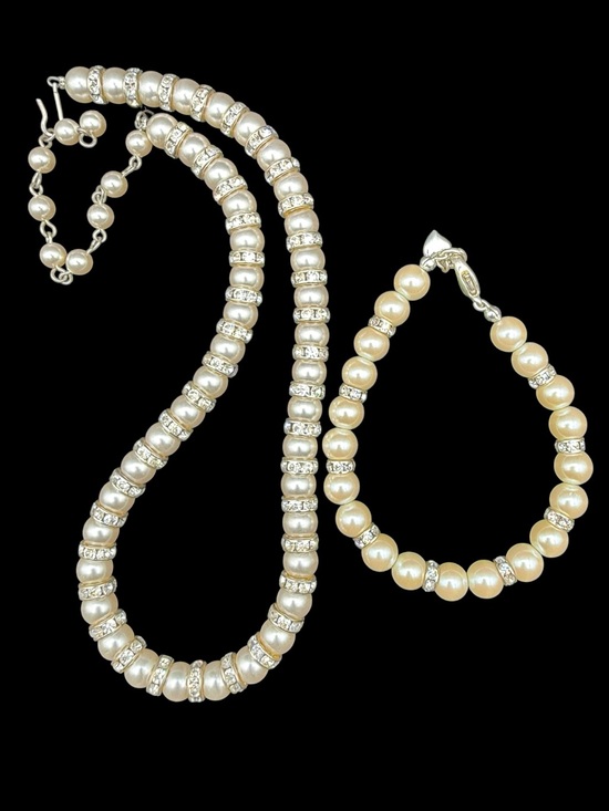Carolee Jewelry - VTG NIB Carolee Faux Pearl & Rhinestone Strand Necklace Bracelet Set